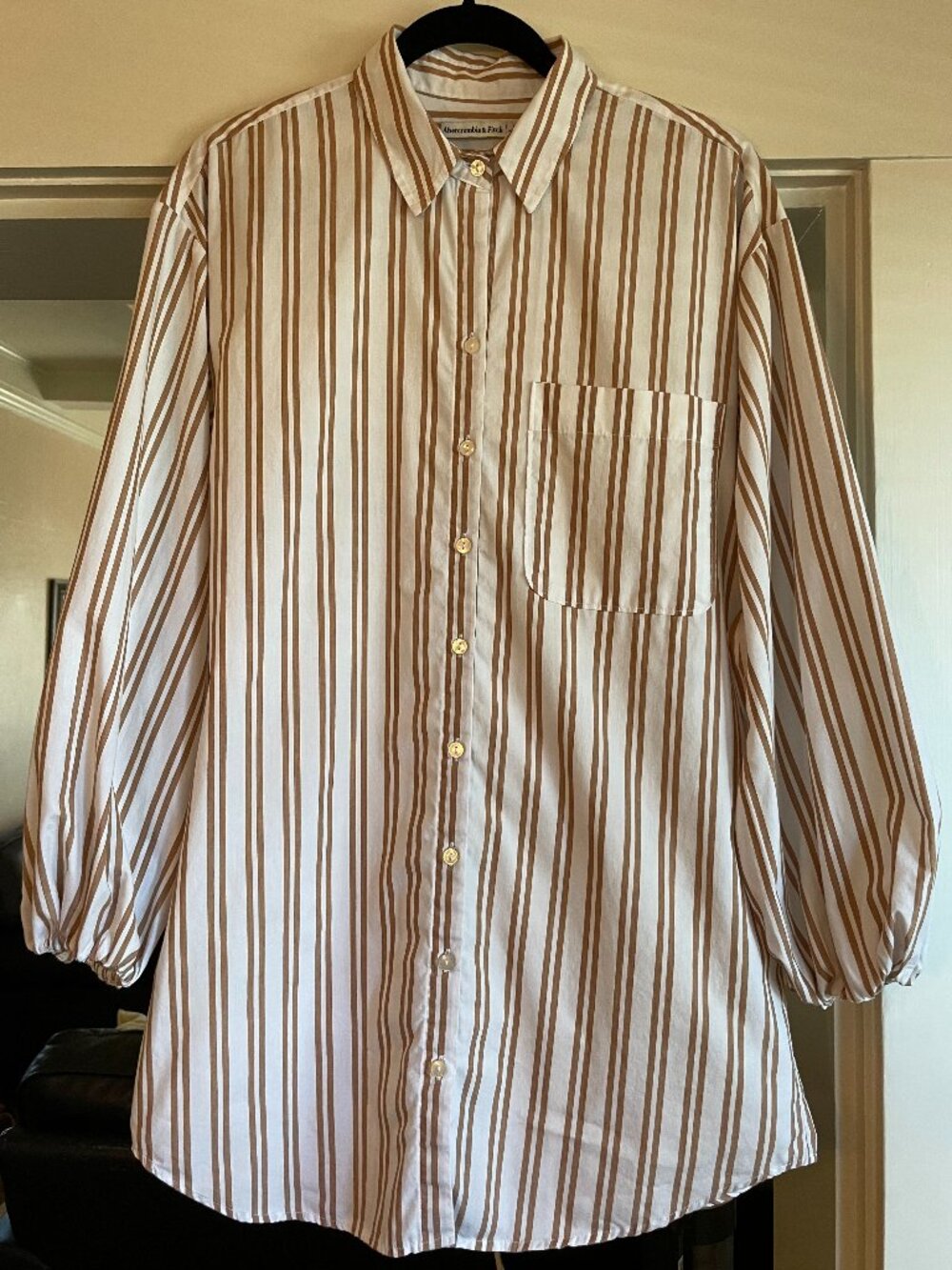 Abercrombie Striped Collared Button Down Shirt Dress White - S